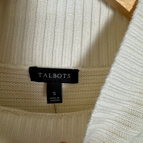 Talbots Women's Small Ivory Sweater Mock Neck Textured Side Slits Warm NWT - Picture 7 of 8